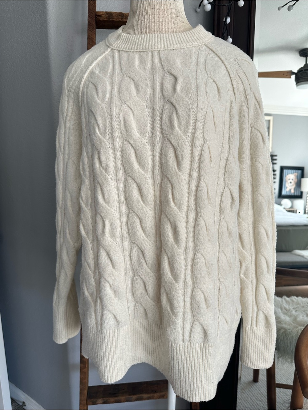 aerie Cream Cable-Knit Crewneck Sweater, size small - Picture 5 of 14